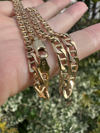 Vintage 9ct Yellow Gold UnoAerre Flat Mariner Chain