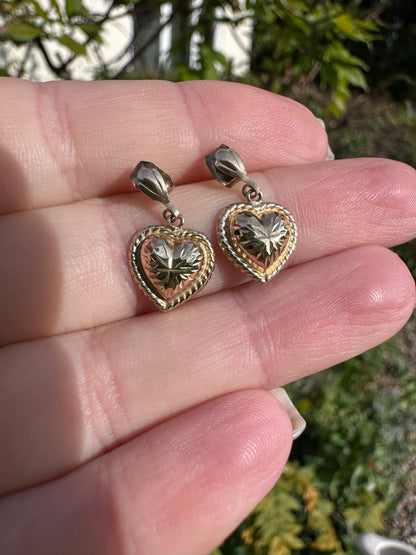9ct puffy heart drop earrings