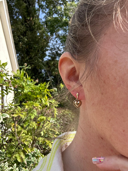 9ct puffy heart drop earrings