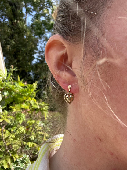 9ct puffy heart drop earrings