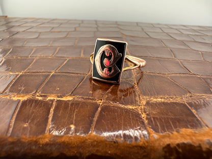 Antique 9ct Rose Gold Onyx G/C initial ring