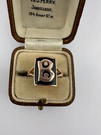 Antique 9ct Gold Onyx B initial ring