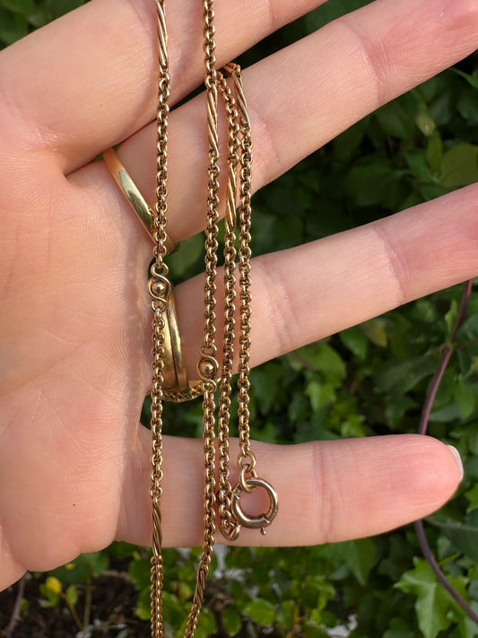 Antique 15ct Rose Gold Cable chain with Infinity Ball links and twisted bar links, plus a bolt clasp. 7.71g
