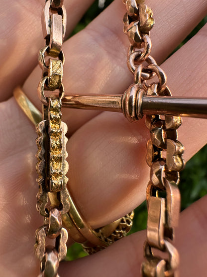 Antique 9ct Rose Gold fancy link bracelet with dog clip & t- bar