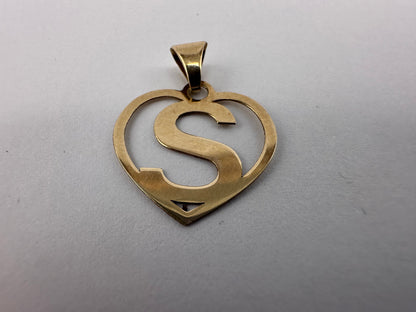 9ct Heart shaped initial S Charm pendant