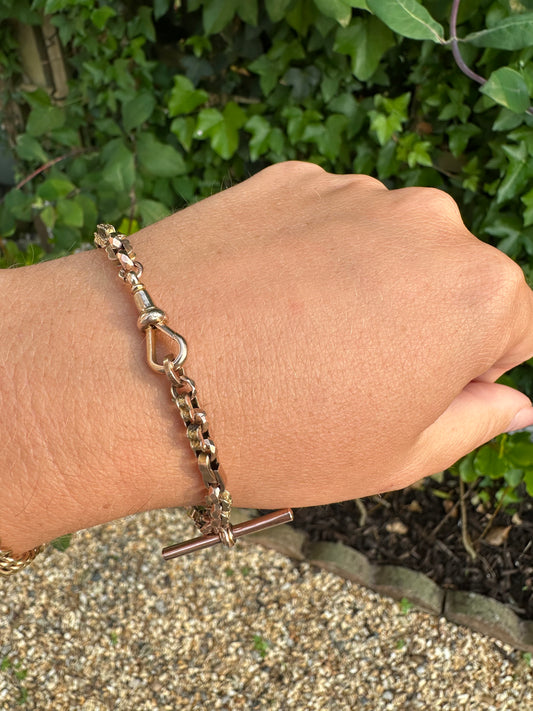 Antique 9ct Rose Gold fancy link bracelet with dog clip & t- bar