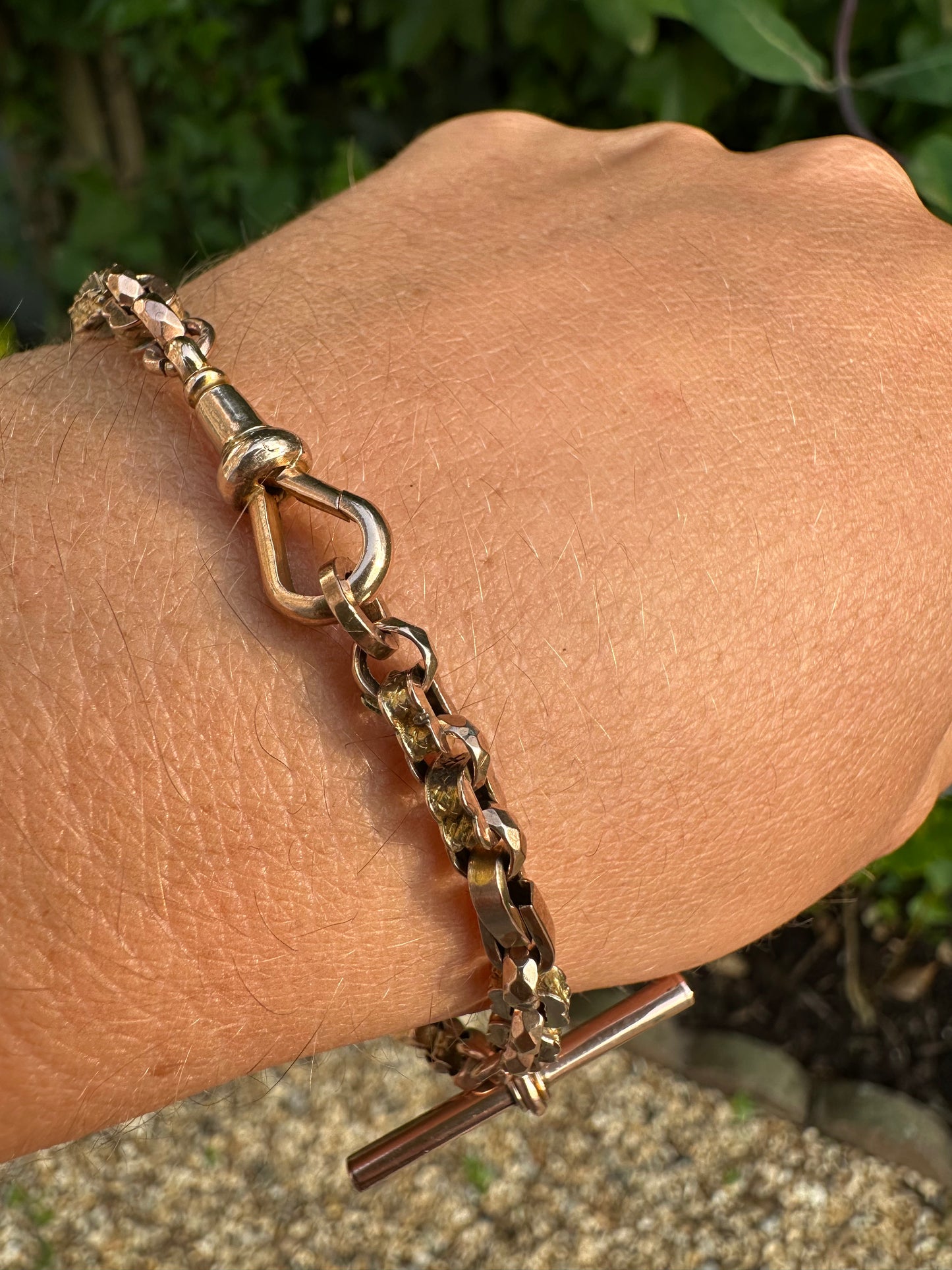 Antique 9ct Rose Gold fancy link bracelet with dog clip & t- bar