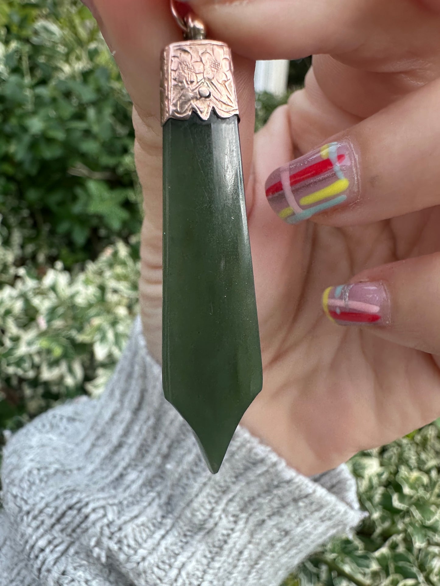 Antique 9ct rose gold Nephrite Jade pendant