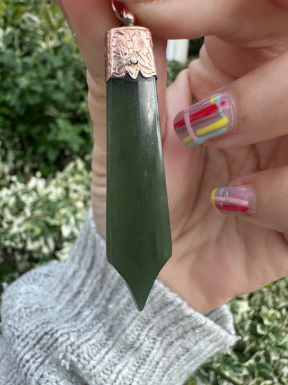 Antique 9ct rose gold Nephrite Jade pendant