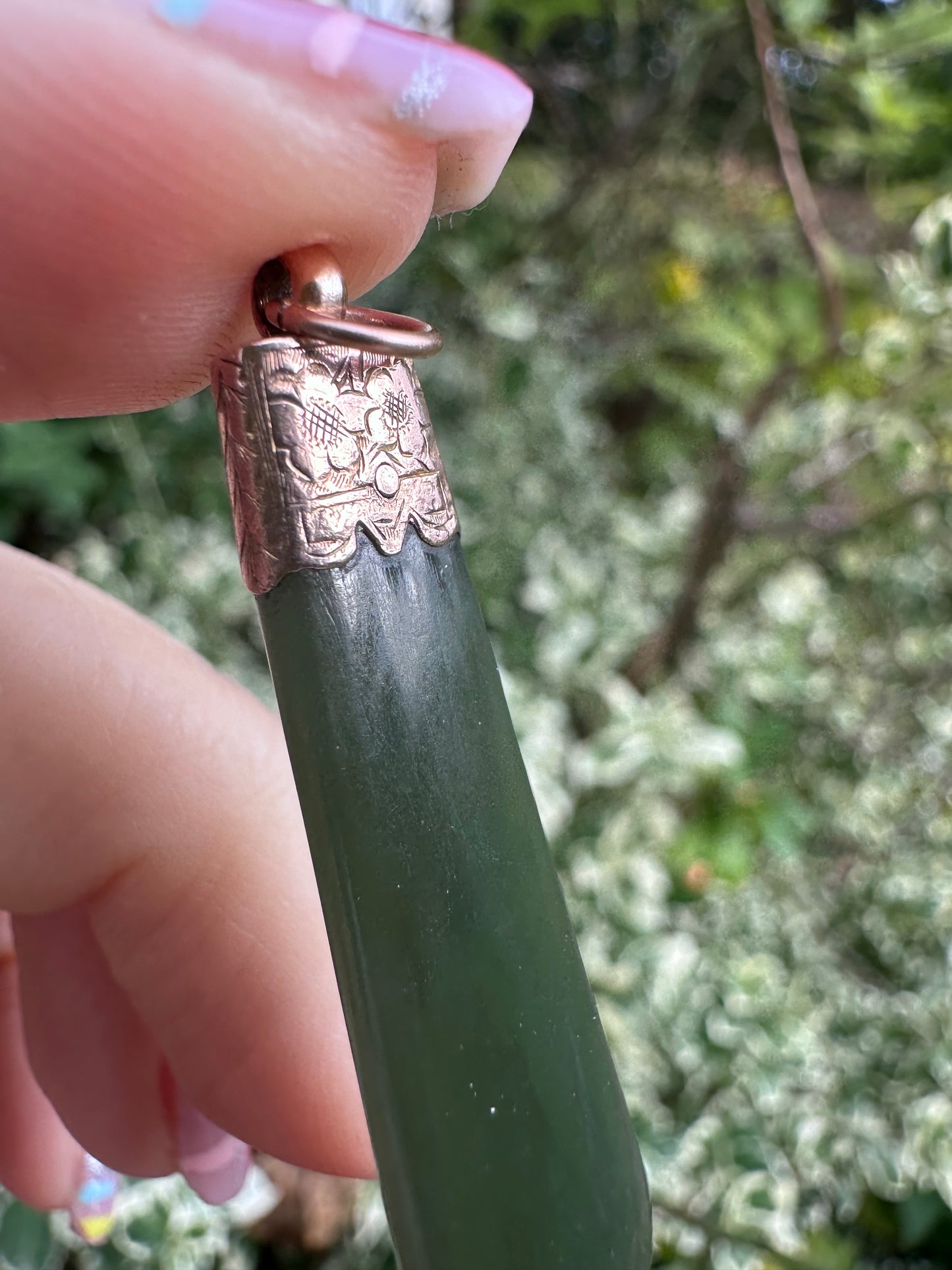 Antique 9ct rose gold Nephrite Jade pendant