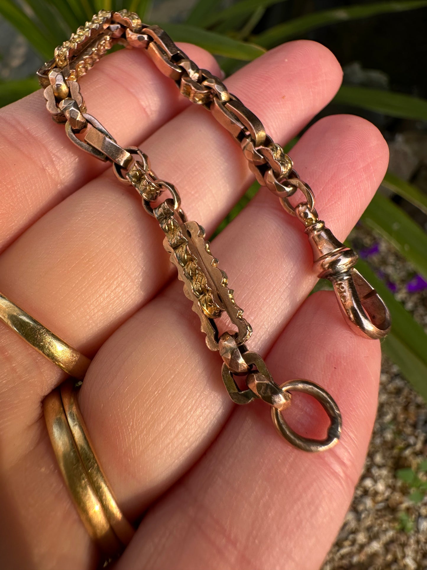 Antique 9ct Rose Gold fancy link extender, with dog clip