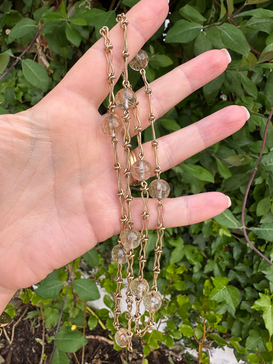 Vintage 9ct Yellow gold Ribbed Infinity link with Rutilated Quartz beads