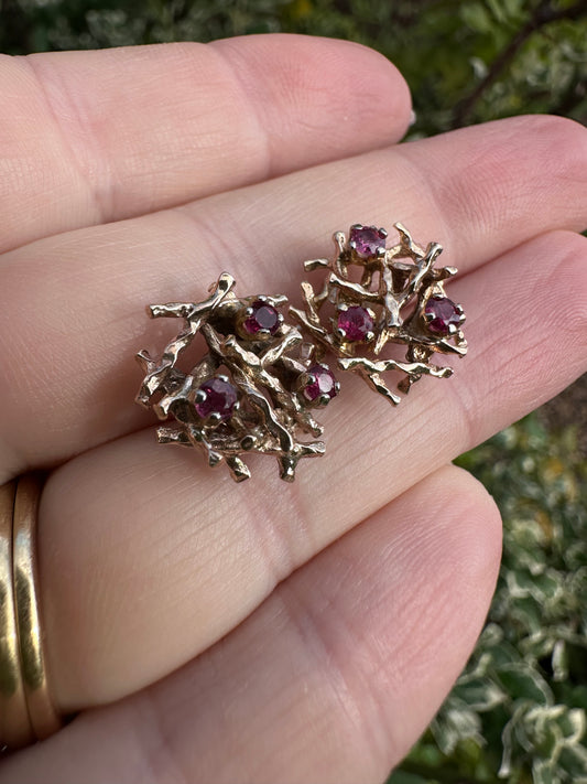 9ct gold large ruby nest earrings