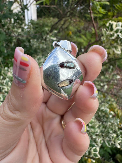 Vintage Sterling silver Shibayama bug locket