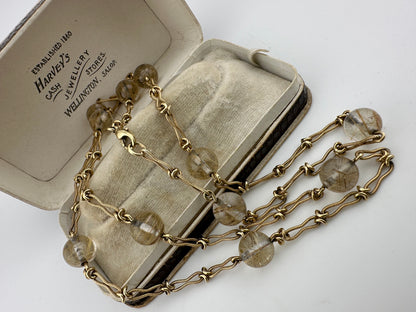 Vintage 9ct Yellow gold Ribbed Infinity link with Rutilated Quartz beads