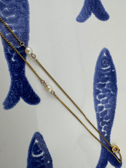 9ct Gold Micro Curb Pearl station chain
