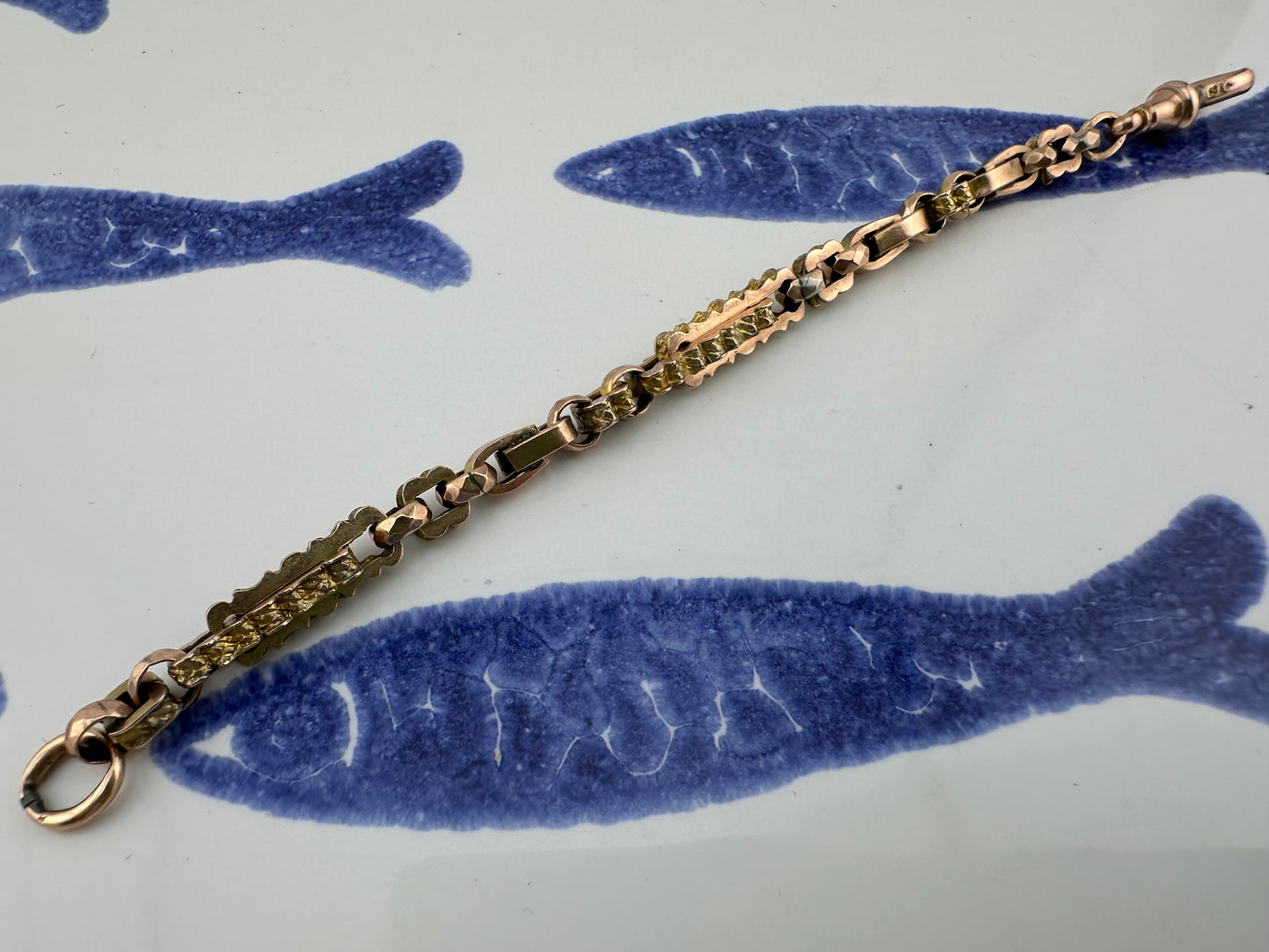 Antique 9ct Rose Gold fancy link extender, with dog clip