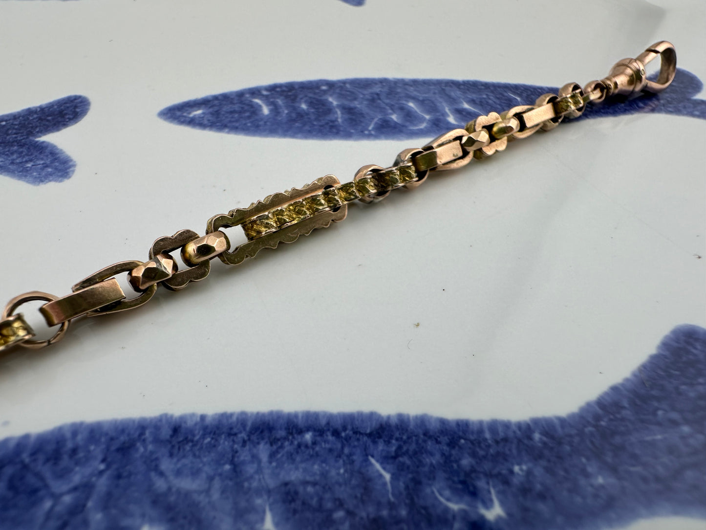 Antique 9ct Rose Gold fancy link extender, with dog clip