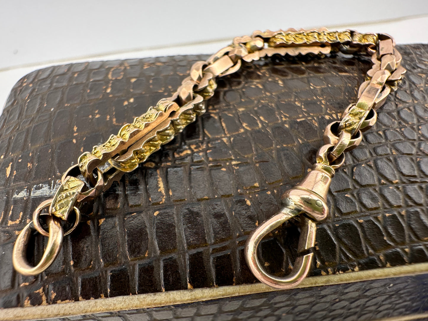 Antique 9ct Rose Gold fancy link extender, with dog clip