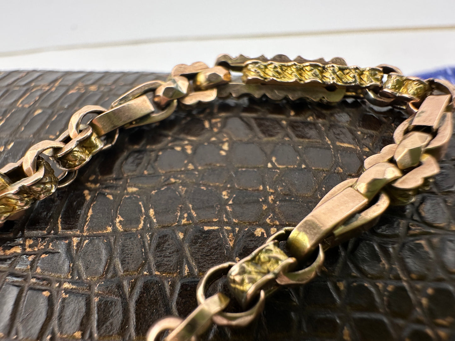 Antique 9ct Rose Gold fancy link extender, with dog clip