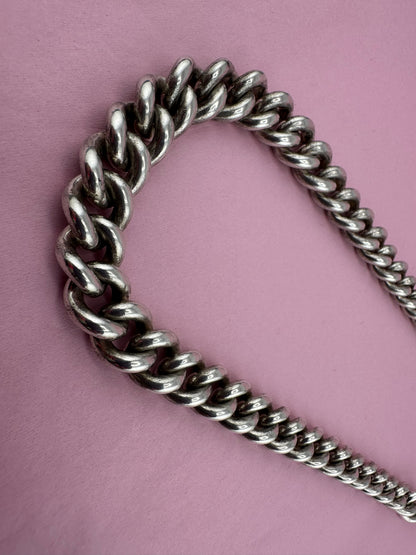 Antique Sterling Silver Chunky Curb Albert  Chain with Extender, 95g, 16.5inches