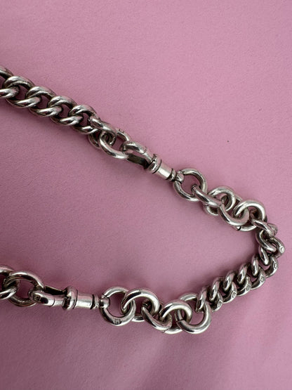 Antique Sterling Silver Chunky Curb Albert  Chain with Extender, 95g, 16.5inches