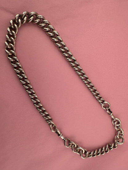 Antique Sterling Silver Chunky Curb Albert  Chain with Extender, 95g, 16.5inches