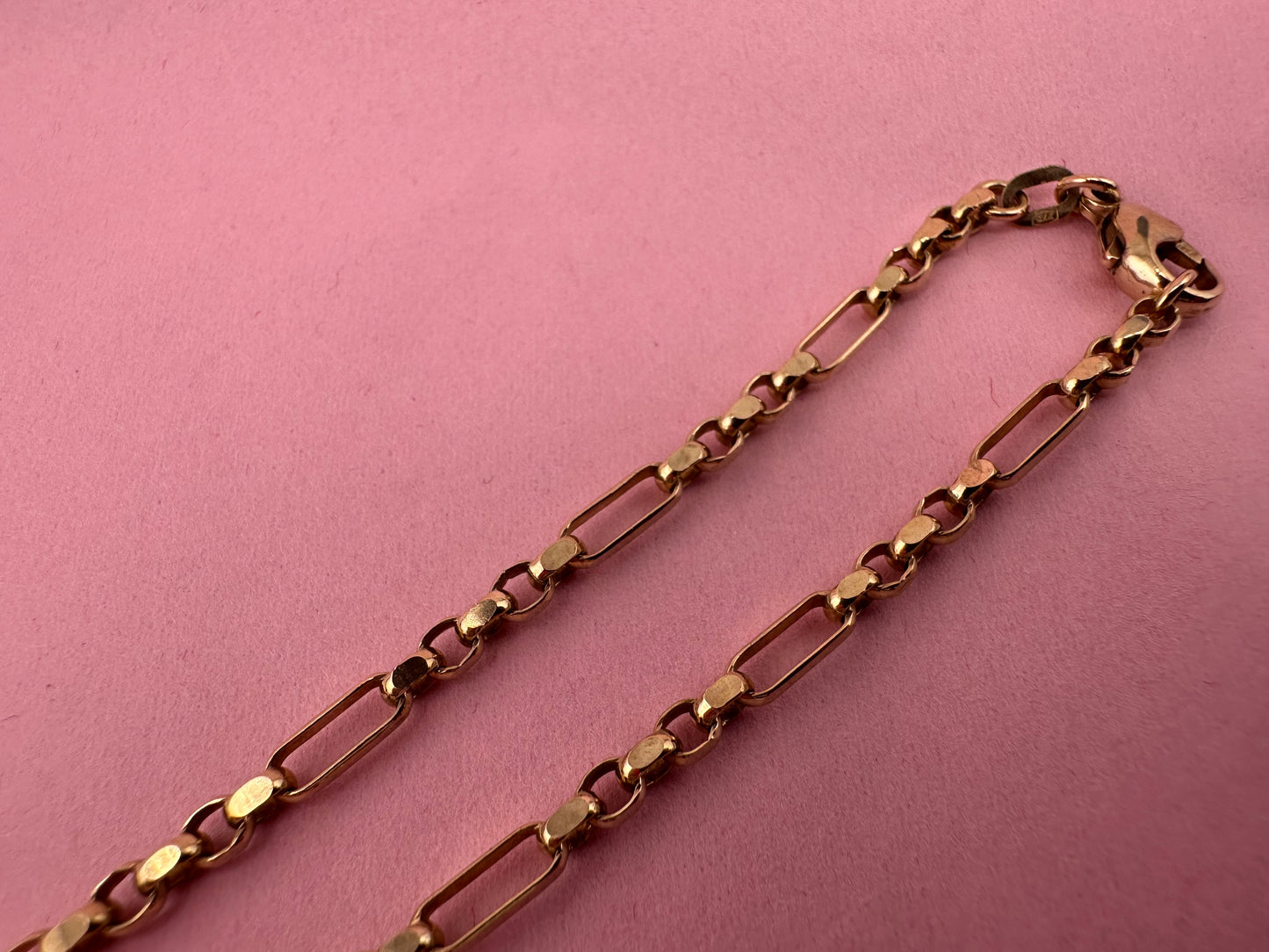 Vintage 9ct Long & Short faceted Belcher/Biker Chain, 9.77g, 20inches