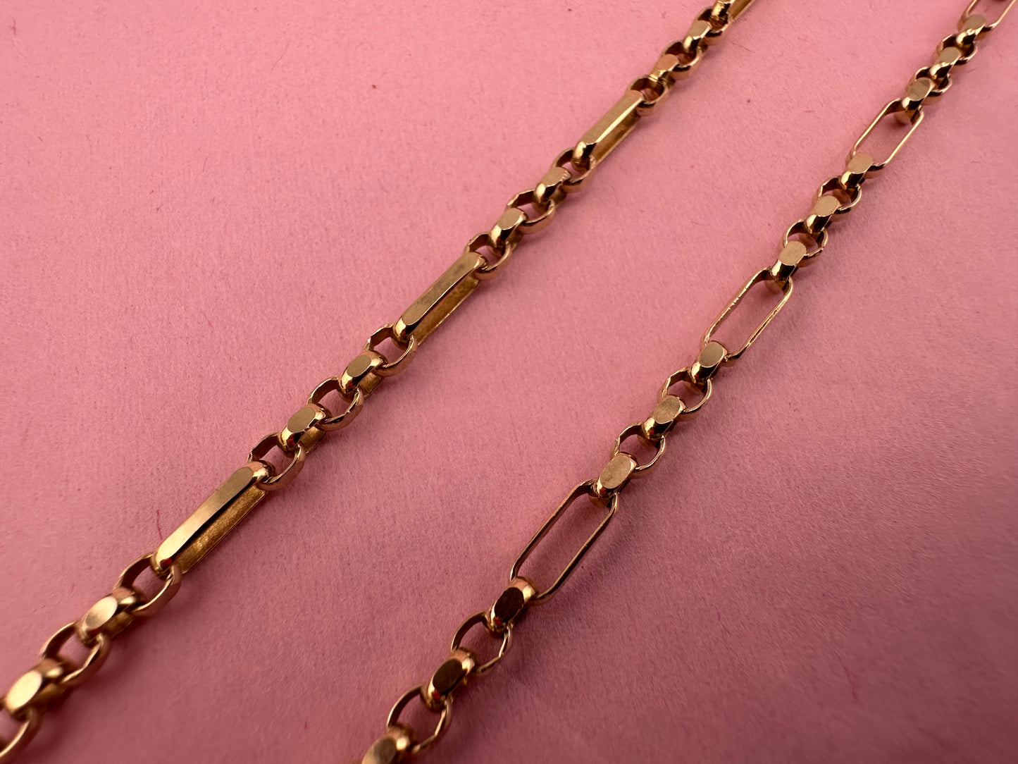 Vintage 9ct Long & Short faceted Belcher/Biker Chain, 9.77g, 20inches