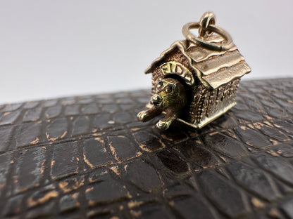 Vintage 9ct Gold Articulated Dog in Kennel charm