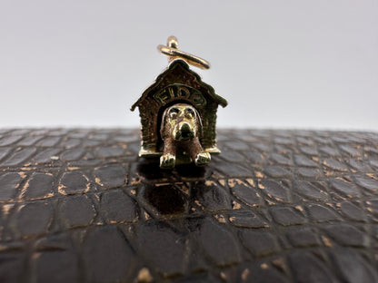 Vintage 9ct Gold Articulated Dog in Kennel charm