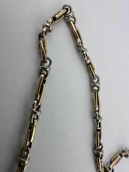 Vintage 9ct white and yellow gold double trombone and infinity link chain