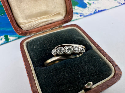 18ct Gold 5 European cut Diamond Cross over ring