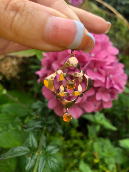 Art Nouveau 9ct Gold Yellow/Orange Paste Open work pendant