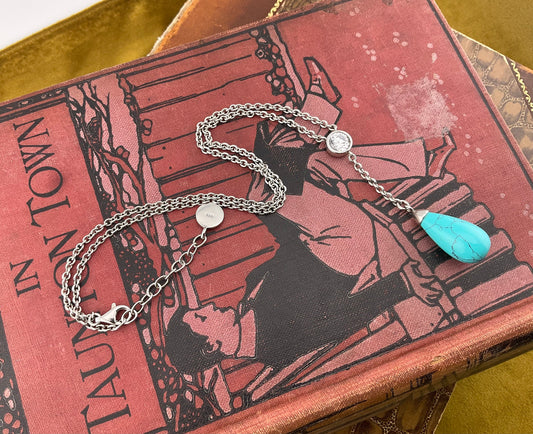 Silver Ti Sento Turquoise and Cubic Zirconia Necklace