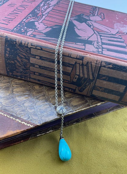 Silver Ti Sento Turquoise and Cubic Zirconia Necklace
