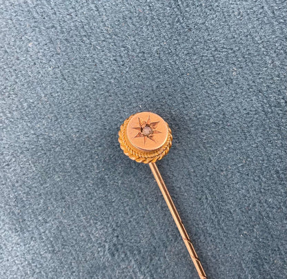 Antique 9ct Gold Star Set Diamond Stick Pin