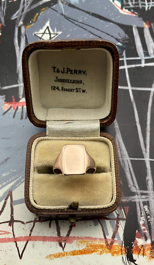 Vintage 9ct rose gold rectangle signet ring