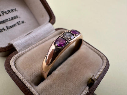 18ct rose gold rose cut Diamond & Ruby Gypsy ring