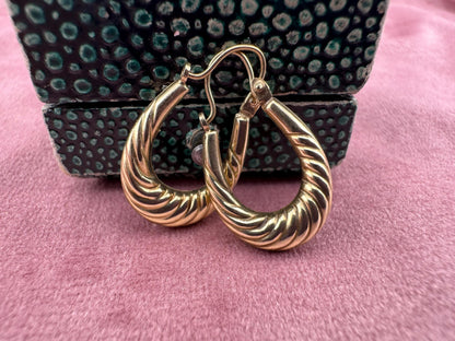 9ct Gold Puffy Oval Twist hoops