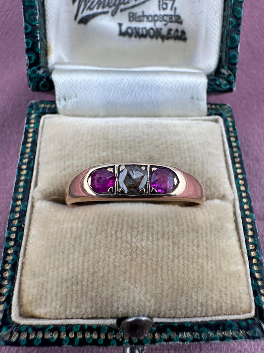 18ct rose gold rose cut Diamond & Ruby Gypsy ring