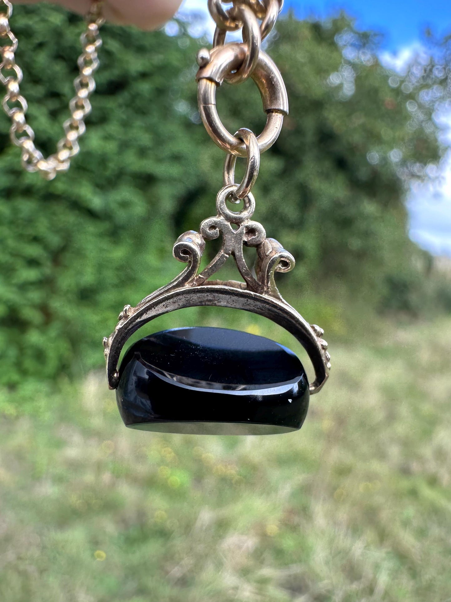 Vintage 9ct Onyx Spinner Fob, 1968