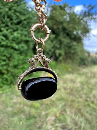 Vintage 9ct Onyx Spinner Fob, 1968