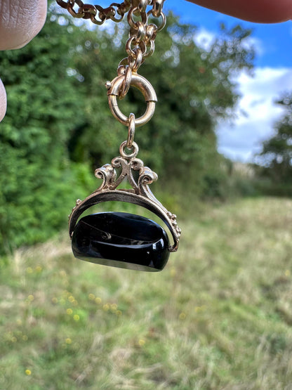 Vintage 9ct Onyx Spinner Fob, 1968