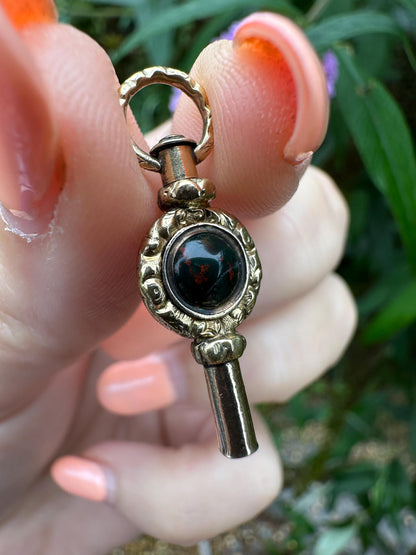 9ct Milky Quartz & Blood stone Watch key fob