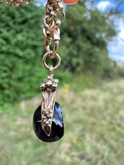 Vintage 9ct Onyx Spinner Fob, 1968