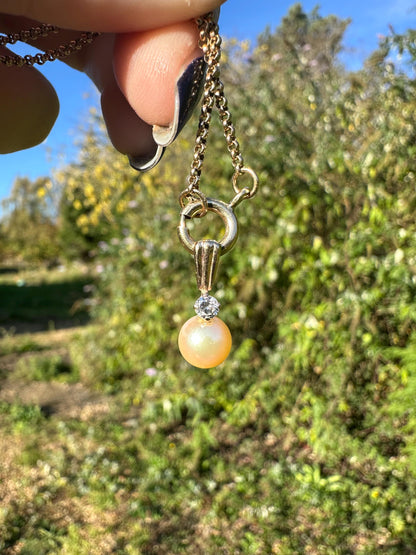 9ct Gold Pearl & Diamond Pendant