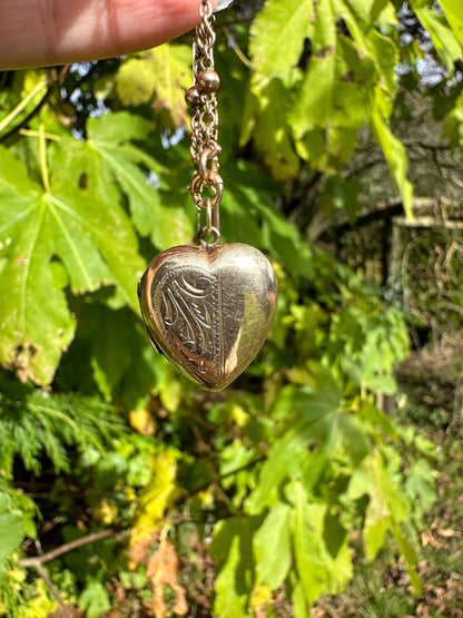 9ct back & front Rose Gold half engraved patterned Heart shaped Locket