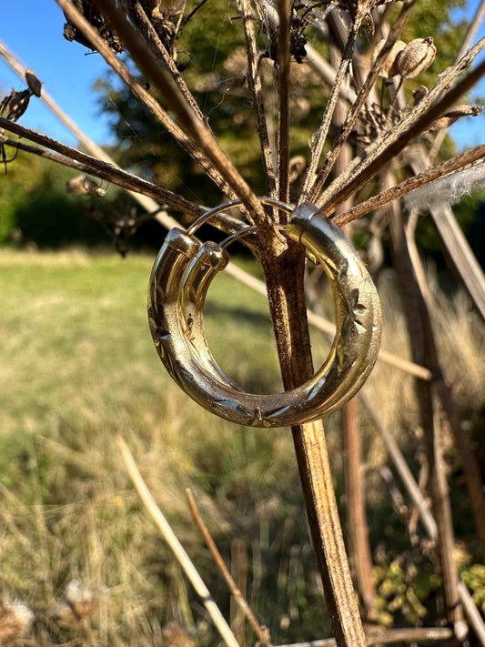 9ct Gold Round Patterned hoops, 2cm diameter
