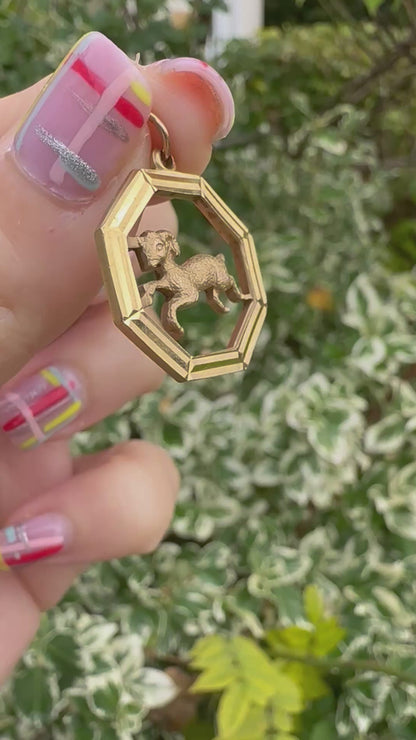 Vintage 9ct Gold Octagonal Aries Pendant